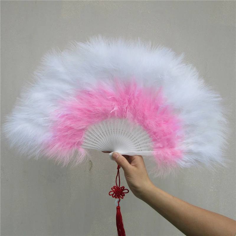 IEF-51Beautiful Wine red high quality fluffy feather hand fan dance stage wedding party Goose feather fan decoration