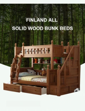 In stock wooden house kids single furniture beds design solid prison bunk bed frame wood
