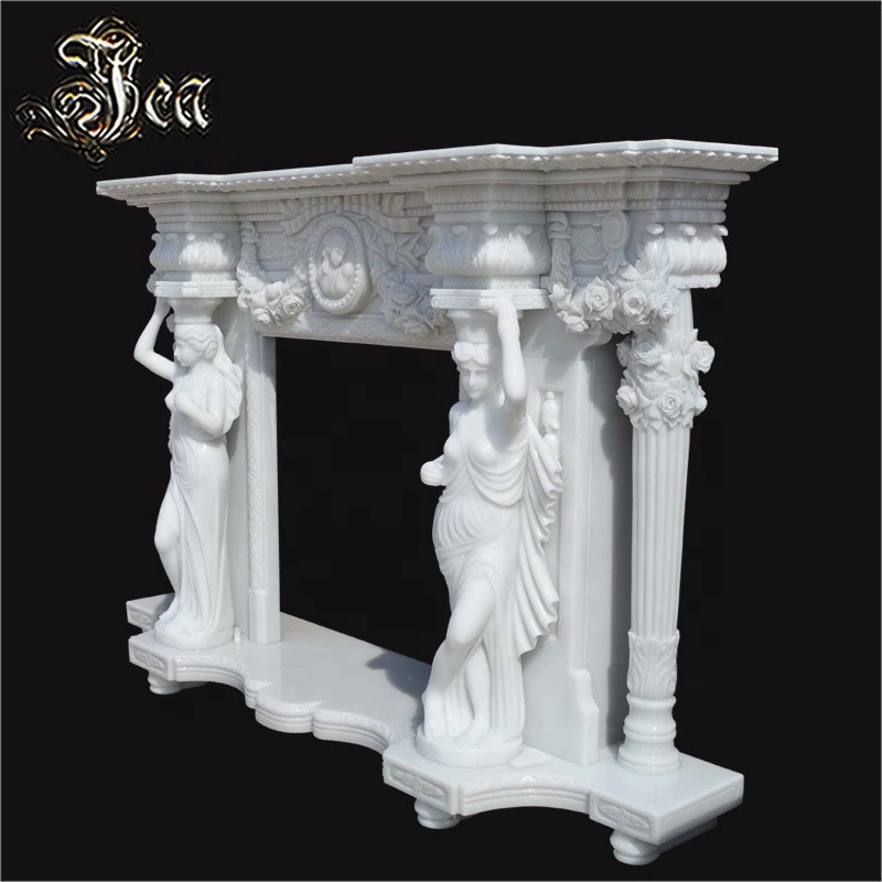 Indoor freestanding white natural surround marble stone fireplaces