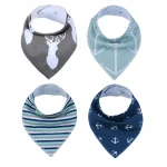 Johnin Wholesale 33x30cm 4 Pack Eco-friendly Triangle Drool Bandana Cotton Baby Bibs