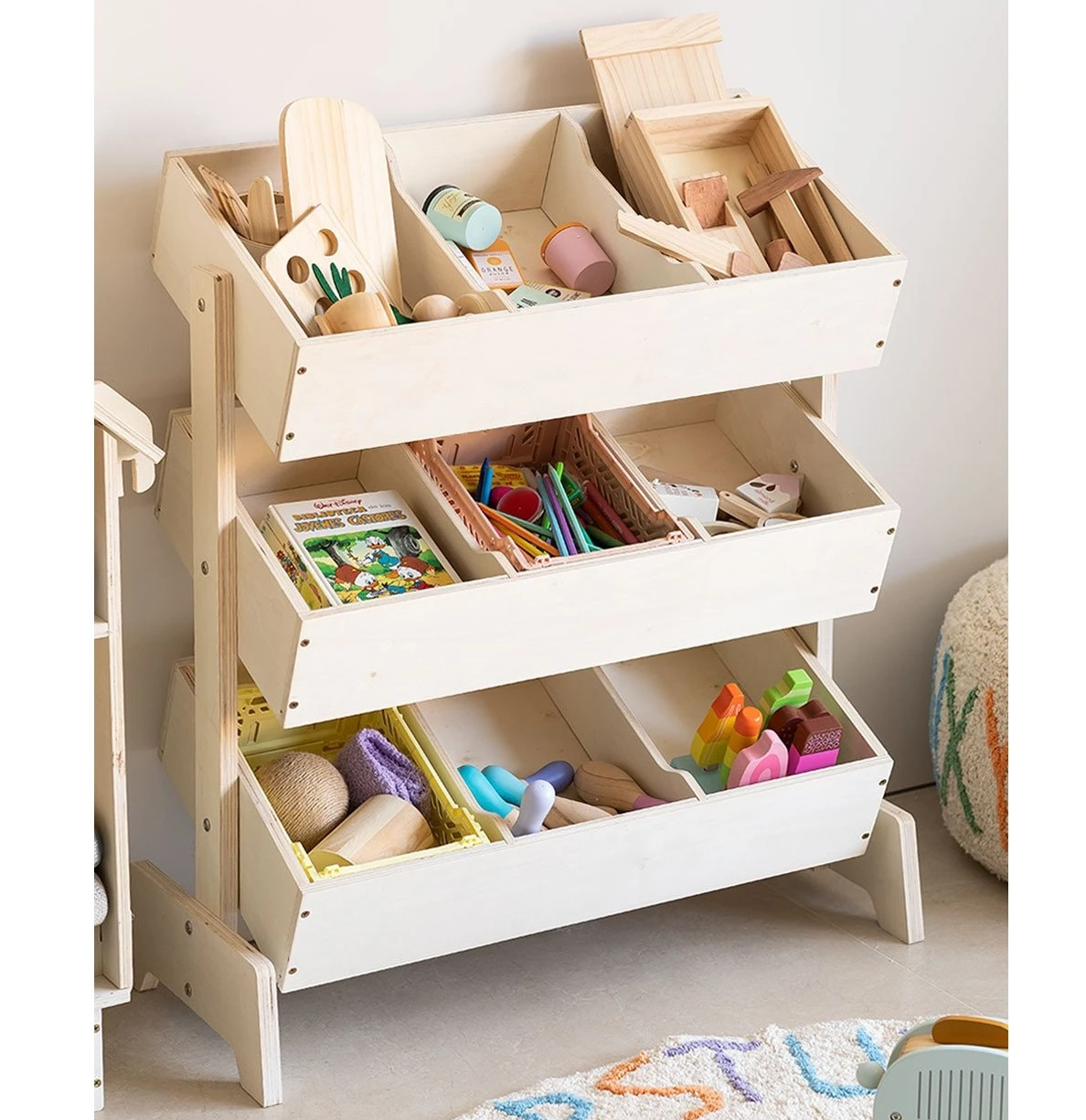 Kids Storage Bookshelf  Toddler  wooden toys storage cabinets  children books and toys organizer