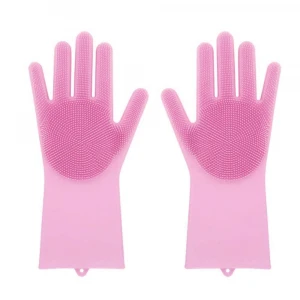 Kitchen silicone rubber magic dishwashing scrubber cleaning brush dish gloves