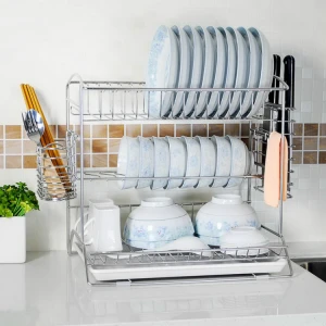 Kitchen Stainless Steel Standing 3 Tier Plate Shelf Metal Dish Drainer Drying Racks