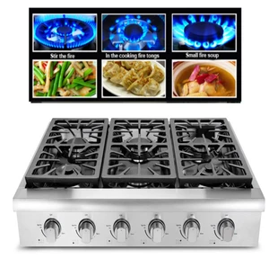 Kitchen Stainless Steel Top 6 Burner Cooktops Gas Appliances Cooking Tops