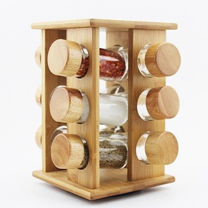 Kitchen Wooden Spice &amp; Herb Rack With 6 Glass Spice Jars | Classic &amp; Convenient Spice Kitchen Organizer