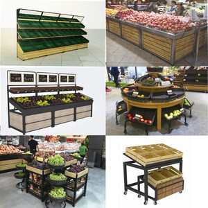 knock-down wood supermarket fruit and vegetable display shelf rack