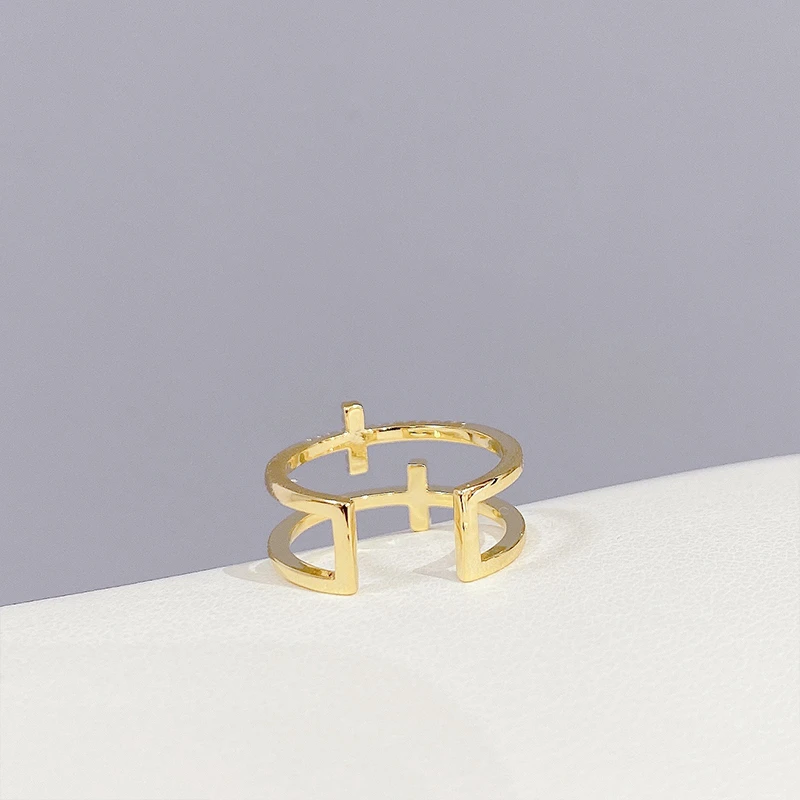 Korean fashion gold plated women jewelry beautiful crystal zircon geometric open student finger rings