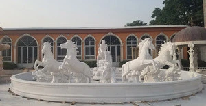 Large Outdoor Garden Marble Stone Water Fountain with horses