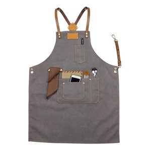 Leather Straps Combine Washed Canvas Barber Work Apron