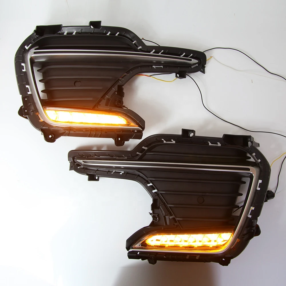 YLT Auto LED DRL Turn Signal Fog Lights – For 2016-2018 Hyundai Elantra, White/Yellow/Blue, Black Housing, Clear Lens, DOT/SAE