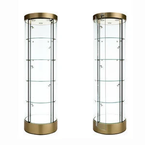 LED Lighted Jewelry Kiosk Watch Glass Cabinet Round Tower Showcase for Products Display