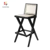Leisure cane furniture wooden frame rattan cane mesh back counter wood bar stool