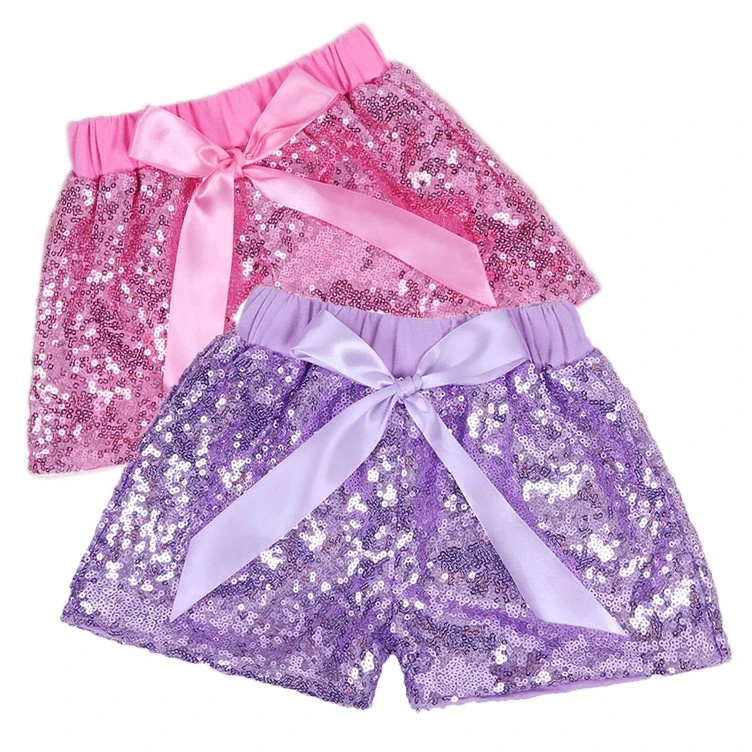 Little Girls Sequin Shorts Glitter on both side Toddlers Kid Special Occasion Short Pants 1-10 years Summer Beach 2pcs Set Pink