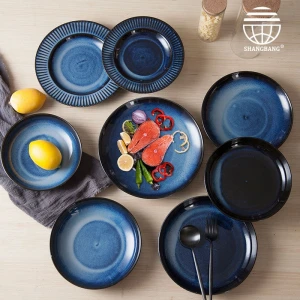 Luxury Arabic Western Japanese Korean style Blue dinner Plate salad Dish server Dinnerware Sets for daily-use