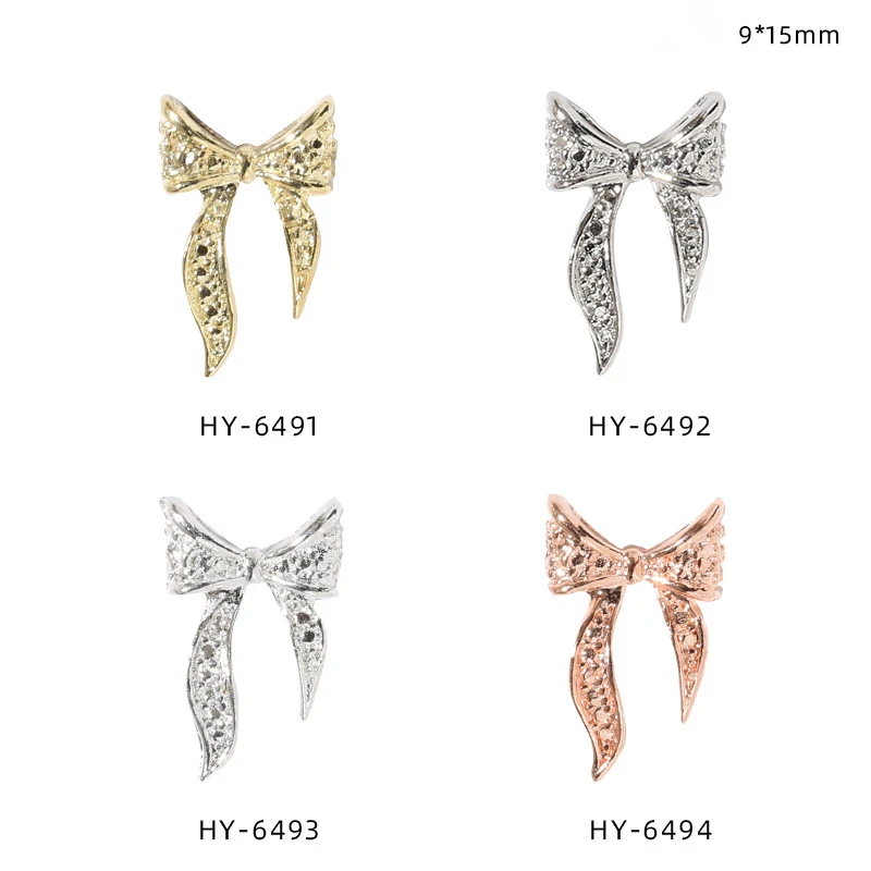 Luxury Butterfly Bow Shape Rhinestones Diamonds Alloy Nail Art Designs Charms 100pcs/bag