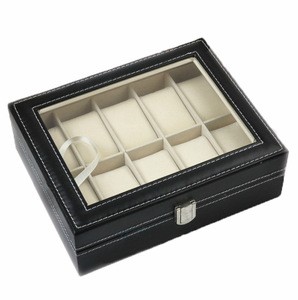 Luxury Display Case Glass Organizer Storage PU Leather 10 Slot Watch Box For Men