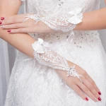 luxury long lace bride bridal gloves wedding gloves Lace wedding dress finger short wedding gloves