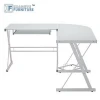 Mail order packing L-Shaped Computer Desk in White Finish ,Glass metal computer desk