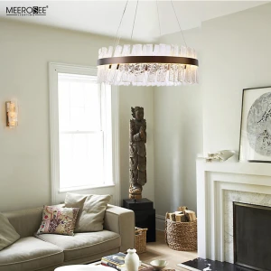 Meerosee Fish-scale Patterns/Ice Crack Crystal Strips Light Round Gold Brushed Metal Design Pendant Lamp  LED Lighting MD86842