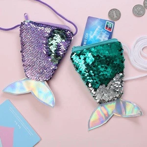 Mermaid tail  shaped flip reversible sequin  zipper wallet  change pouch coin purse