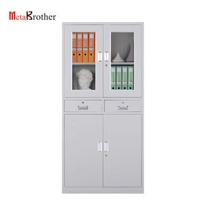 Metal Locker Style File Storage Cabinet Steel Glass Door Vertical Filing Cabinet With Safe Drawer Office Furniture Equipment