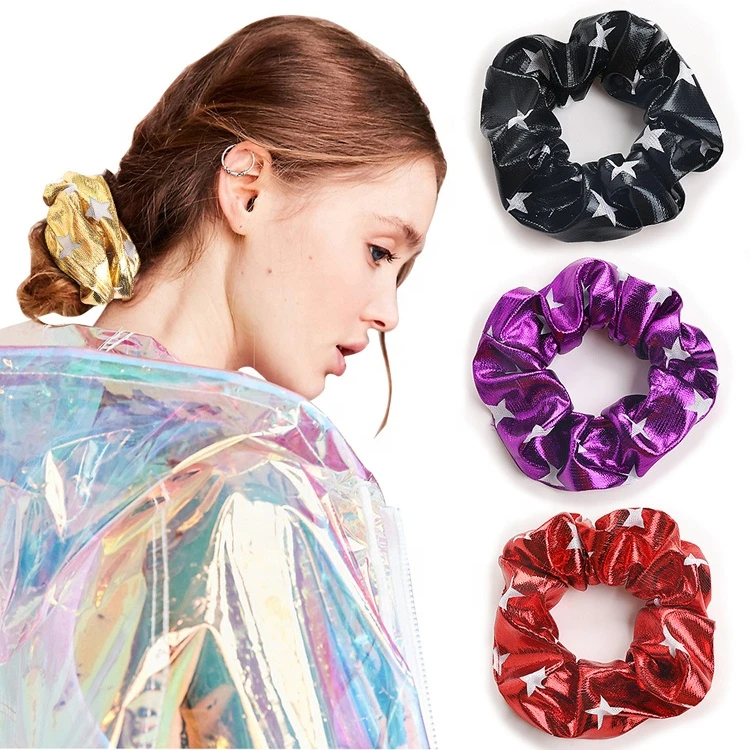 MIO New Design 7 Colors Available Metallic Scrunchies Star Laser Fabric Hair Band