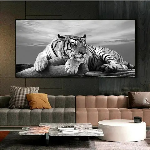 Modern animal paintings wall art black and white painting tiger canvas print decorative painting for home
