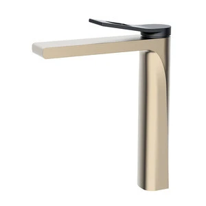 Modern Bathroom Gold and Black Tall Brass Basin Faucet Water Tap