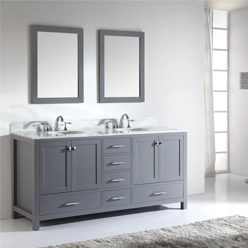 Modern Light Grey 72 Inch Double Mirror Wooden Bathroom Vanity