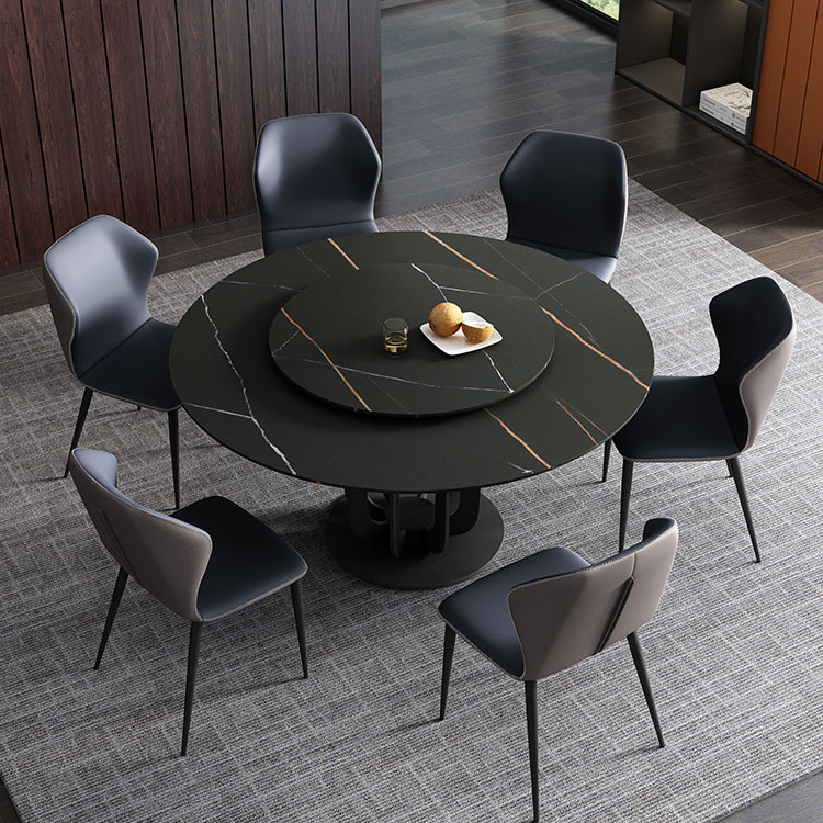 Buy Modern Round Dining Table Carbon Steel Stone Top Dining Room Table ...