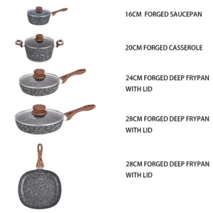 Most popular 9pcs granite pattern nonstick cookware sets granite cookware set multifunction sauce pans dutch oven wok pan