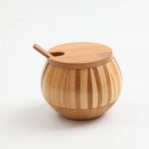 Natural bamboo salt and spice box with spoon hole spice jar salt shaker mixing bowl