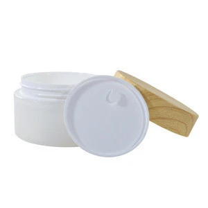 Natural cosmetic packaging 5g 15g 30g 50g 100g 200g 250g white canister makeup eye cream jar with a bamboo wood lid