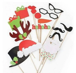 New 27pcs Christmas Santa Hat Party Masks Photo Booth Props Mustache On A Stick