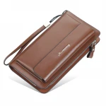 New Arrival Baellerry Leather Men Wallets Casual Phone Wallet  Large capacity Driver License Male Clutch Long Zipper Coin Purses