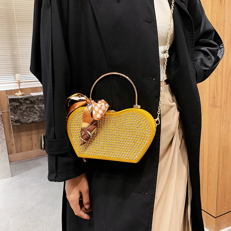 New arrivial fashion rhinestone luxury scarf purse women shoulder clutch diamond hands bag ladies evening bag with chain