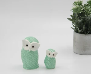 New Design Cute Hand-Printing Shallow Green Small Pottery Owl Ceramic Owl