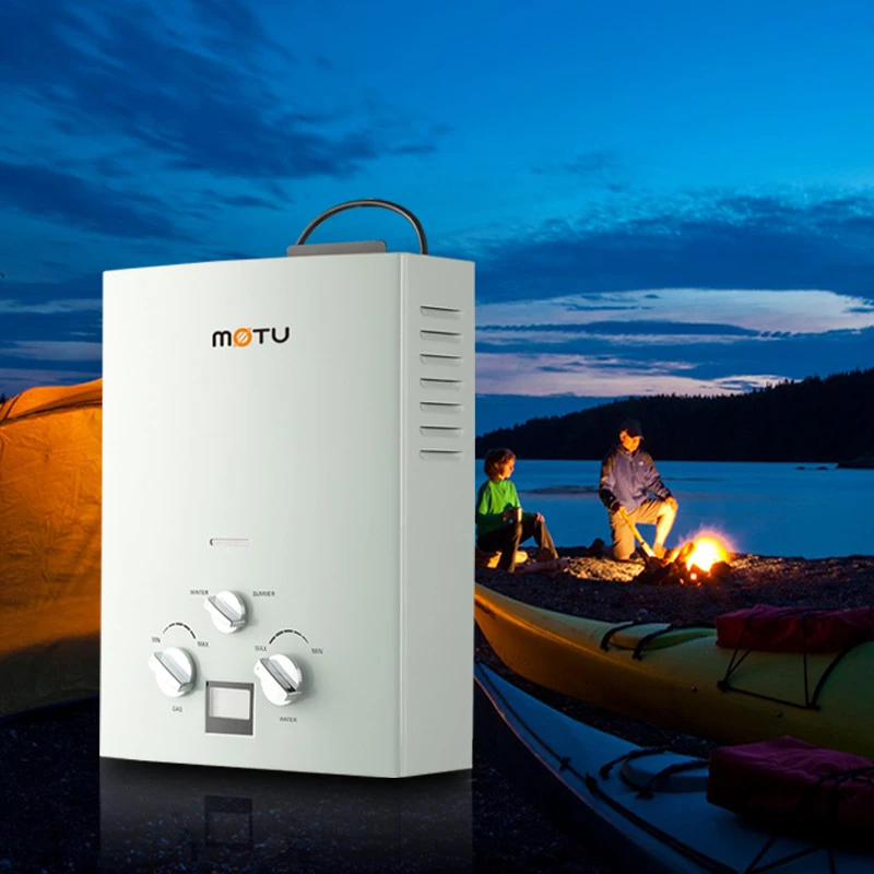 New design LPG or NG Camping 6 liter portable gas water heater camping  type  with 3 knobs and LCD display