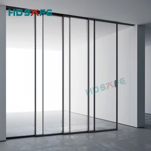 New design matte black frame slim aluminium sliding door system soft closing narrow frame tempered glass sliding door accessory