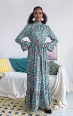 New fashion printed chiffon Islamic Clothing Arabic Style Dubai Muslim Abaya muslim maxi dress