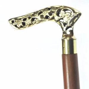 New Gentlemen&#39;s Classic Style Wooden Walking Stick Cane Brass Handle Gold Finish