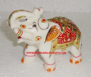 New Product 2016 Hand Crafted Indian Royal Elephant Gold Painted Marble Item