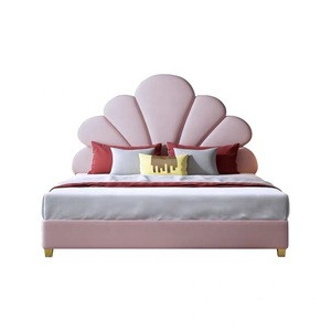 New Scalloped Headboard Velvet Upholstered bed girl princess pink velvet bed princess kids bed