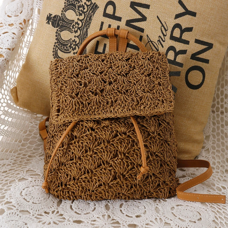 new style handmade crochet Backpack female beach holiday straw woven bag leisure bags women handbags ladies