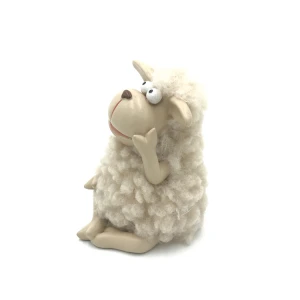 New style resin art craft decoration home ornament crafts figurine sitting plush sheep polyresin statue with fleece