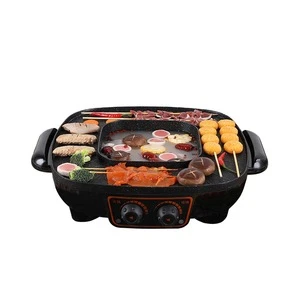 New Type 38cm Smokeless Square Easy Cleaning Indoor Electric Bbq Grill With Hot Pot In One