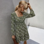 New woman clothes short sleeve fashion U-neck Korean floral print Autumn print dress 2020New woman clothes short sleeve fashion