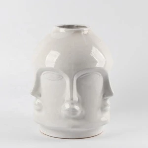 Newest design human face tabletop ceramic vase home decoration