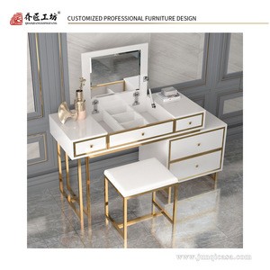 Nordic dressing table with mirror and stool for bedroom Dressing table Golden Iron Dresser