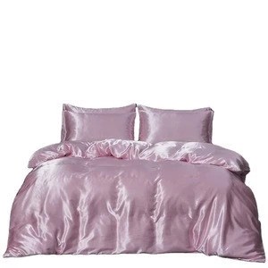 North America Size Solid Color Polyester Fiber Fabric Imitated Silk Fabric Three-piece Set Bedding Set